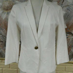 LANDS' END EGGSHELL WHITE 1-BUTTON FRONT TINY WAFFLE WEAVE BLAZER, NWT